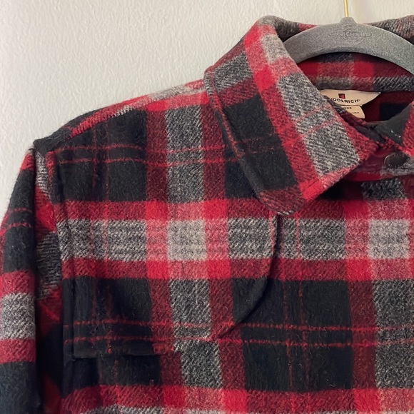 WOOLRICH Vintage Wool Plaid Check Double Breasted Coat Jacket Peacoat Red Black - Picture 2 of 14